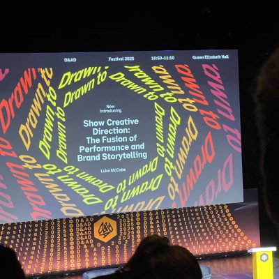 Stage setup for the D&AD Festival 2025 at Queen Elizabeth Hall. The screen reads 